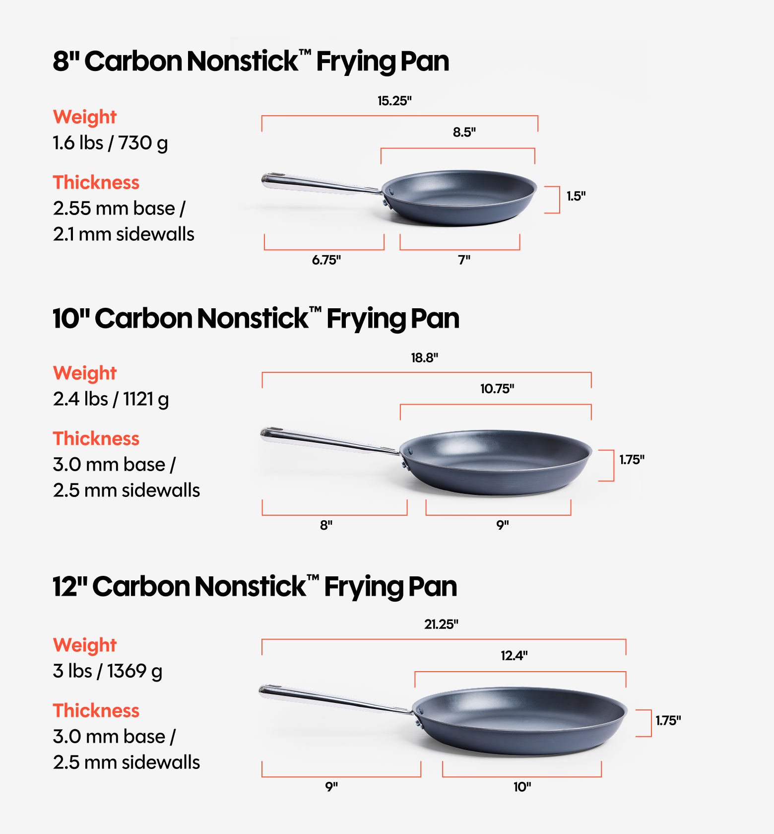 8" + 10" + 12" Carbon Nonstick™ Frying Pan